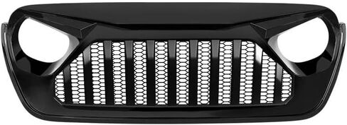 غطاء أمامي Vader Grill متوافق مع Wrangler 2018-2024 JL JLU وUnlimited Rubicon Sahara Sports، و2020-2024 Gladiator JT ABS (غير مناسب JK)، بدون TrailCam (أسود لامع) in Saudi Arabia