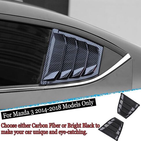 2Pcs Rear Side Window Louvers Air Vent Scoop Shades Cover Blinds Trim for MAZDA 3 Axela 2014 2015 2016 2017 2018 - ABS Carbon Fiber Sport Accessories. in Kuwait