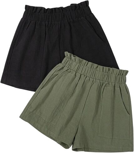 Girl's 2 Pack High Elastic Waist Shorts Casual Straight Leg Summer Shorts with Pocket in Saudi Arabia