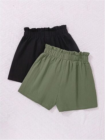 Girl's 2 Pack High Elastic Waist Shorts Casual Straight Leg Summer Shorts with Pocket in Saudi Arabia