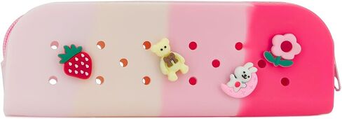 Silicone Pencil Case,DIY Pencil Pouch, Creative Pencil Case with 10 Decorative Patterns, Colored Pencil Case, Pencil Bag, Women's Pencil Case, Makeup Bag(Blue gradient) in Saudi Arabia