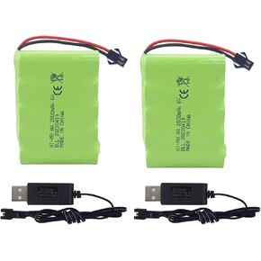 2PCS AA 6.0V 2800mAh SM-2P Plug Rechargeable Battery and USB Charging Cable for TB141 TB142 DE37 RC Car Toy Car Remote Control Excavator Truck Engineering Car Spare Batteries