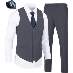 Mens Suits Vest Pants Set 2 Pieces Slim Fit Wedding Groomsmen Suit for Men Formal