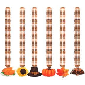 24 Pack Thanksgiving Beaded Necklaces, 31.5 Inch Metallic Orange Beaded Necklaces With Cute Turkey Pumpkin Maple Leaf Felt Pendants For Fall Harvest Festival Decoration, Thanksgiving Party Supplies