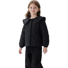 MARC&JANIE Girls Peter Pan Collar Quilted Jacket Long Sleeve Lightweight Coat Kids Lace Tunic Tops 241198