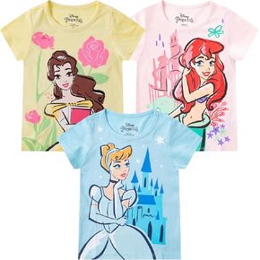 Disney Princess Ariel, Cinderella, Belle, Girls 3 Piece Short Sleeve T-Shirt for Toddler and Big Kids