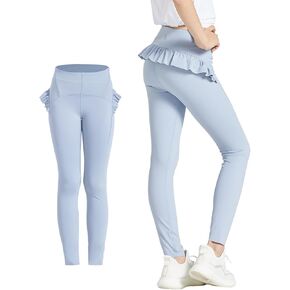 Girls Leggings with Cute Ruffle Hem High-Waist Yoga Leggings Dance Workout Pants Soft Comfort Tights 4-16Y in Saudi Arabia
