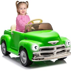 12V Kids Ride On Car, Licensed Chevrolet 3100 Pickup Battery Powered Electric Vehicle with Remote Control, Spring Suspension, Led Light and Music for Toddler Boys Girls 3-8