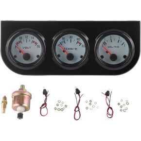 - 52mm Triple Gauge Kit, Oil Volt Water Gauge, Oil Pressure, Voltage,and Water Temperature, 3 in 1 Car Triple Meter Auto Gauge Set