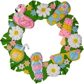 Bucilla, Summer Fun, Felt Applique Wreath Making Kit, Perfect for Holiday DIY Arts and Crafts, 89706E