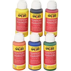 School Smart Tempera Paint Daubers, Poster Marker Set, Assorted Colors, Pack of 6