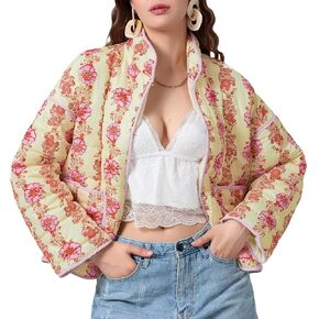 Muineobuka سترة نسائية Y2k مبطنة بأكمام طويلة مفتوحة من الأمام ومزودة بنقشة الزهور وسترة خفيفة الوزن مبطنة ومبطنة وسترات صوفية مقصوصة in Kuwait