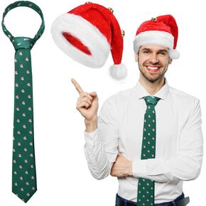 2 Pcs Christmas Men 1980s Movie Costume Christmas Tie Santa Hat for Adults Halloween Christmas Accessories
