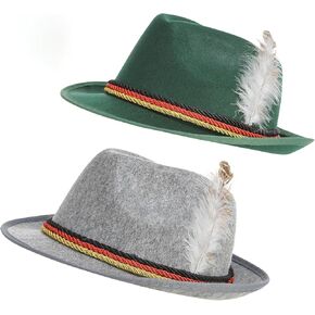 2Pcs Oktoberfest Accessories Mens Bavarian Hat and Suspender for German Oktoberfest Alpine Fedora Beer Festival