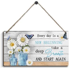 Inspirational Wood Sign(10.2" x 5.2"), Daisy Hanging Decoration with Motivational Sayings, Colorful Daisy Hanging Sign for Home Decor Office Kitchen Housewarming Gift