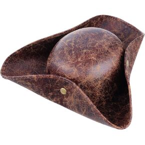 Yolyoo Faux Leather Pirate Hat Brown Pirate Hat Tricorn Hat Pirate Costume Accessories for Halloween Cosplay Costume