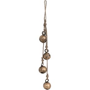 Creative Co-Op Hanging Metal Jingle Bells with Jute Rope, Antique Brass Finish