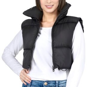 NY Threads Women's Cropped Puffer Vest Stand Collar Zip Up Lightweight Sleeveless Padded Gilet
