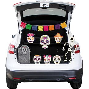 Haooryx 23Pcs Trunk Or Treat Skull Day of Dead Decoration Kit, Mexican Day of The Dead Trunk or Treat Decor for Cars SUV Archway Garage Decor Dia de Los Muertos Skull Skeleton Halloween Car Decoration