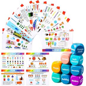 25 Pcs Art Dice Game 9 Art Inspiration Dice 16 Art Principles Education Cards Creative Drawing and Painting Set Art Teacher Gifts for Christmas Art Room Artists Classroom Student Adult