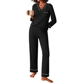 Ekouaer Women's Pajamas Sets 2 piece PJs V Neck Long Sleeve Sleepwear Comfy Pants Loungewear with Pocket