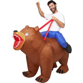 Spooktacular Creations Adults Halloween Inflatable Costumes, Riding a Bear Blow Up Costume, Brown Inflatable Suit for Men Halloween Costume Cosplay Themed Parties