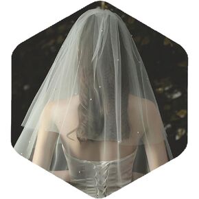 White Pearl Wedding Veil 2 Tier Wedding Bridal Veil White Short Wedding Veil with Comb White Bride Veil Pearls for Wedding Bachelorette Party Engagement Bridal Shower