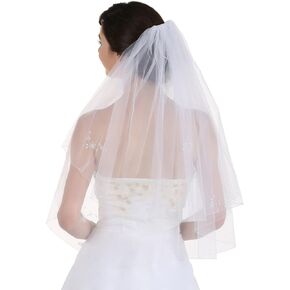 SAMKY 2T 2 Tier Crystals Floral Motifs Beaded Edge Wedding Veil