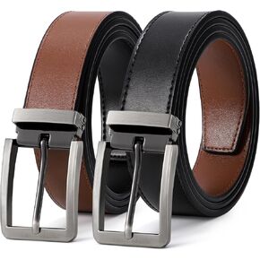 Mens Belt Reversible Leather Belt Casual Dress Belts 1.35" for Mens Jeans Comfort Trim to Fit - 2 Styles in One Belt
