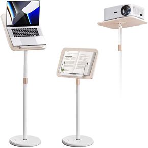 Wooden Book Stand for Hands-Free Reading for Bible, Laptop, Projector, Recipe & Tablet Display on Podium Stands - Clip-on Holder & Flat/Height Adjustable Plate for Wooden Floors (white)