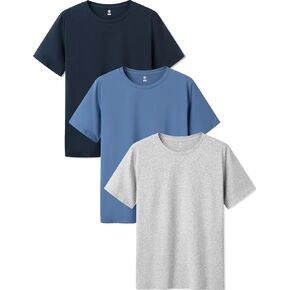 LAPASA Mens Cotton T-Shirt 3 Pack Stretch Solid Plain Short Sleeve Tag-Free Crew & V Neck Regular-Fit Soft M05/M06