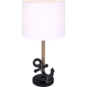 Canarm Nautical Table Lamp with Anchor Design, Coastal Decor Accent Light with Rope Detail and White Fabric Shade – Ideal for Beach House, Bedroom, Living Room, and Office – 26 Inch Tall
