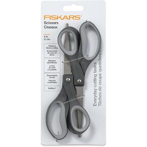 Fiskars 8" Comfort Grip Titanium All Purpose Scissors - Stainless Steel Blades for Everyday Cutting Tasks - Home, Office, and Arts & Crafts - Gray