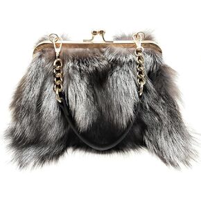 Luxurious Fashion Natural Fox Fur with Hair Handbag for Women and Ladies