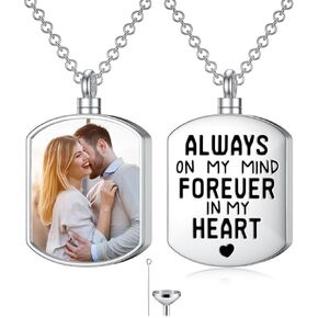 SOULMEET Personalized Photo Urn Necklace for Ashes, 10k 14k 18k White Gold/Silver Locket Ashes Necklace with Picture, Memorial Keepsake Cremation Jewelry for Women Men