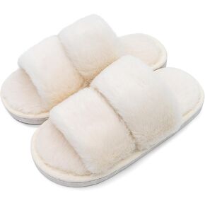 Boys Girls Fuzzy Fluffy Slippers Soft Comfy House Home Warm Fur Slides Plush Open Toe Indoor Slip On for Kids