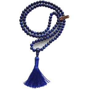Crystals Mala Beads Necklace Reiki Healing Stones Blessed & Energized Handmade 108 Buddhist Prayer Beads - Comes w/Velvet Pouch (Lapis Lazuli, 6 mm)