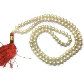Fresh Water 8MM White Pearl 108 + 1 Beads Pearl Mala Prayer Yoga Meditation Indian Buddhist Rosary Prayer Japa Necklace Rare India puja