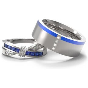 2pc Couples Wedding Ring Sets His And Hers Women Sterling Silve Moissanite and men Wedding Bands Together With Ring Gift Jewelry Box