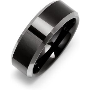 Men's Engravable 8mm Black Tungsten Ring with Beveled Edges (ring sizes 9 to 13) - Custom Engraved Tungsten Ring for Men - Personalized Wedding Band - Gift for Him