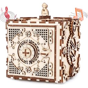 3D Wooden Puzzle Safe Kit DIY Mechanical Treasure Box Brain Teaser Piggy Bank Musical Money Box Home Decoration Stunning Gifts for Adults and Teens (Cherry Blossom Safe)