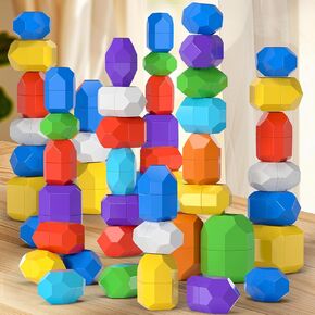 TEMI Stacking Stones Educational Toy Set for Toddlers Sensory Building Blocks for Kids Ages 4-8, 40 Pieces, Preschool Development Activities