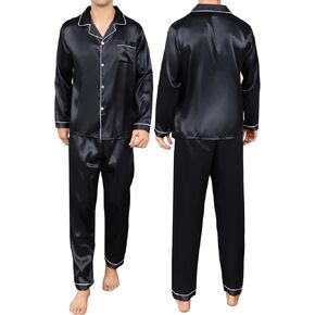 Men's Pajama Sets 2 Piece Lounge Set Long Sleeve Comfy Pj Set Fall Silk Satin Loungewear Sleepwear with Pockets