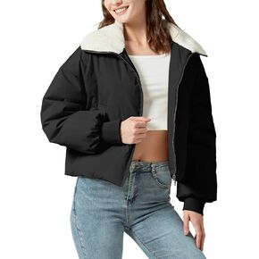Women's Winter Puffer Jacket Warm Long Sleeve Baggy Padded Coat Cropped Jackets Outerwear