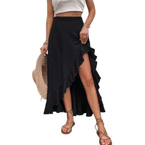 Avanova Women's Slit Split Ruffle Long Skirts High Waisted Summer Flowy Maxi Skirts