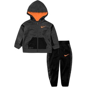 Nike Boy's Therma Fleece Full Zip Hoodie & Jogger Pants 2 Piece Set (Black(66F409-023)/Orange, 12 Months)