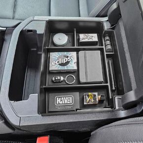 Power Sliding Center Console Organizer Compatible with 2021 2022 2023 2024 GMC Yukon Chevy Tahoe Suburban Interior Accessories, Armrest Secondary Storage Boy Insert Tray, Black