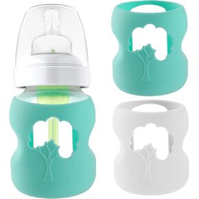 LuQiBabe (2-Pack) Baby Bottle Sleeves for Dr. Brown Baby Bottles 5 oz - Reusable Silicone Baby Bottle Sleeves with Wide Neck - Dishwasher-Safe Bottle Covers for Baby - with Cutout for Easy-to-See