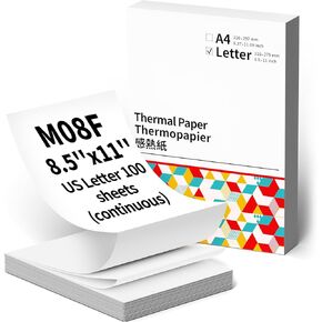 ورق حراري مقاس 8.5 بوصة × 11 بوصة - ورق حراري متعدد الأغراض 200 ورقة، ورق طابعة متوافق مع M08F-Letter، MT800، MT800Q والطابعات المحمولة الأخرى in Kuwait