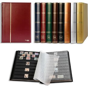 Prophila Stamp Album Stockbook 60 Black Sides, leatherette padded Red Cover